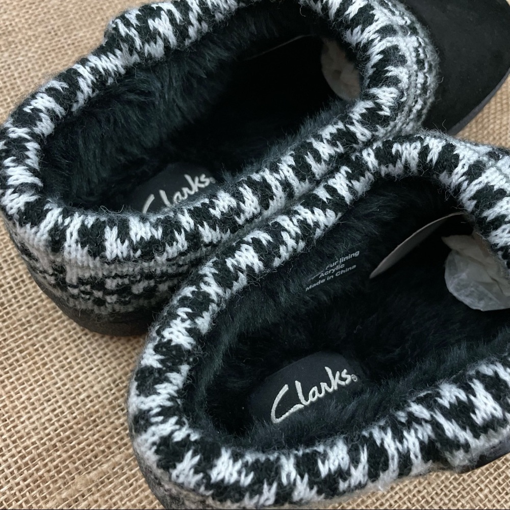 Clarks Knit Cuff Faux Fur Indoor Outdoor Slippers - Picture 10 of 12